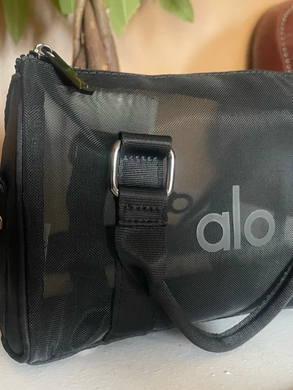 ALO Yoga Black Mesh Duffel Crossbody Bag - Picture 2 of 2
